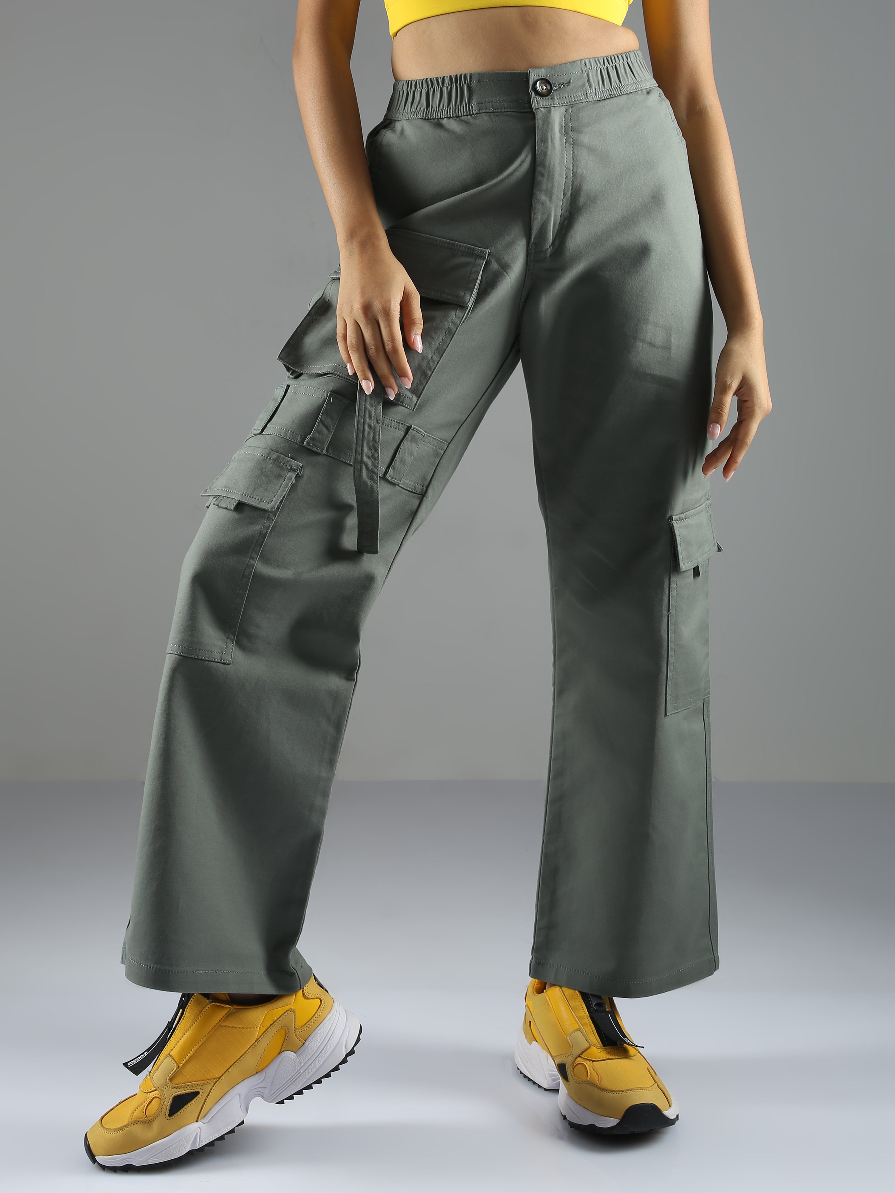 Buy STREET 9 Women Olive Green Relaxed Loose Fit High Rise Cargo Cotton  Trousers - Trousers for Women 22832954 | Myntra